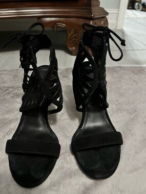 Tory Burch Black Suede Lace-Up Cutout Heels